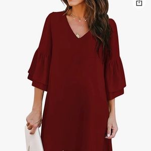 XL V neck bell sleeve dress Maroon